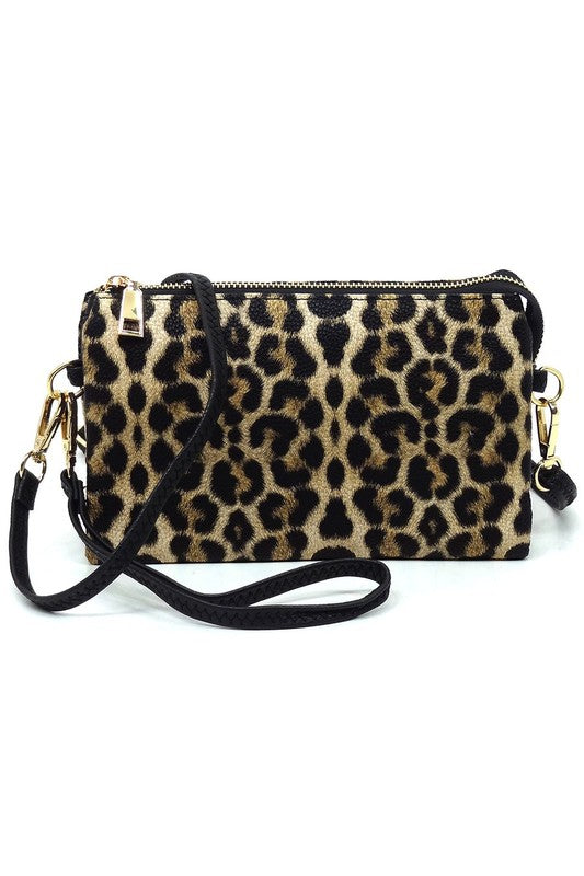 Black Leopard Fashion Crossbody Bag Clutch Wristlet Front view