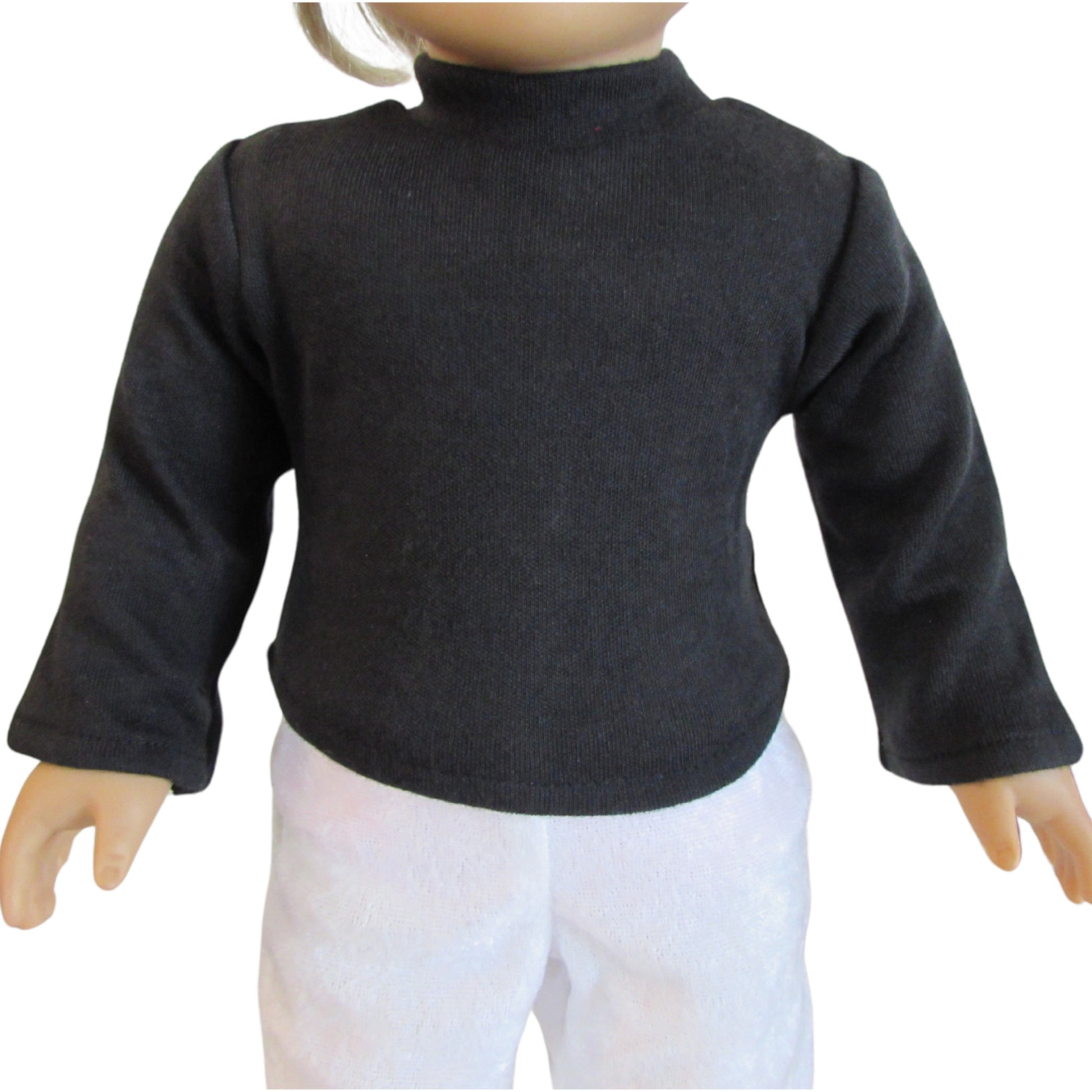 Black Long Sleeved Shirt for 18-inch dolls with doll Front view