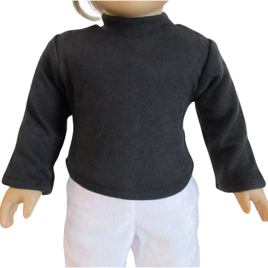 Black Long Sleeved Shirt for 18-inch dolls with doll Front view