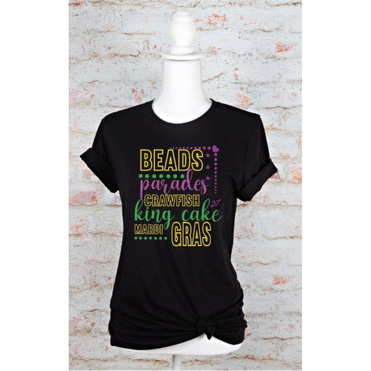 Black Mardi Gras Words Graphic Short Sleeve Tee