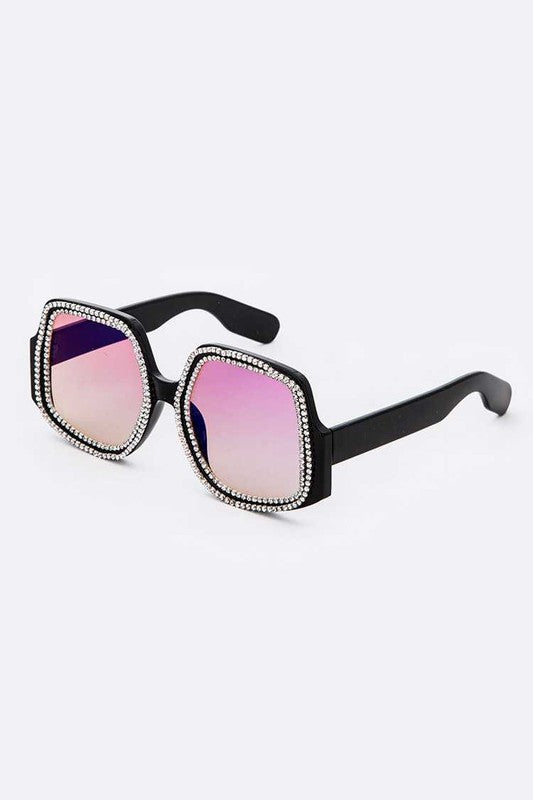 Black Purple Crystal Pave Iconic Oversized Sunglasses Side view