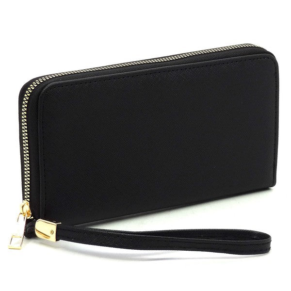 Black Saffiano Zip Around Wallet Wristlet Side view