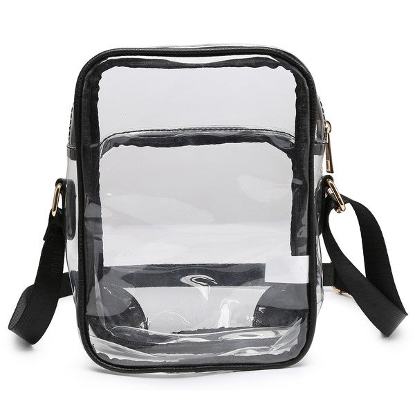Black See Thru Multi Compartment Crossbody Bag Front view