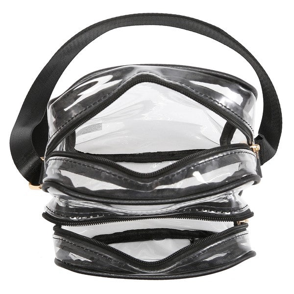 Black See Thru Multi Compartment Crossbody Bag Inside view