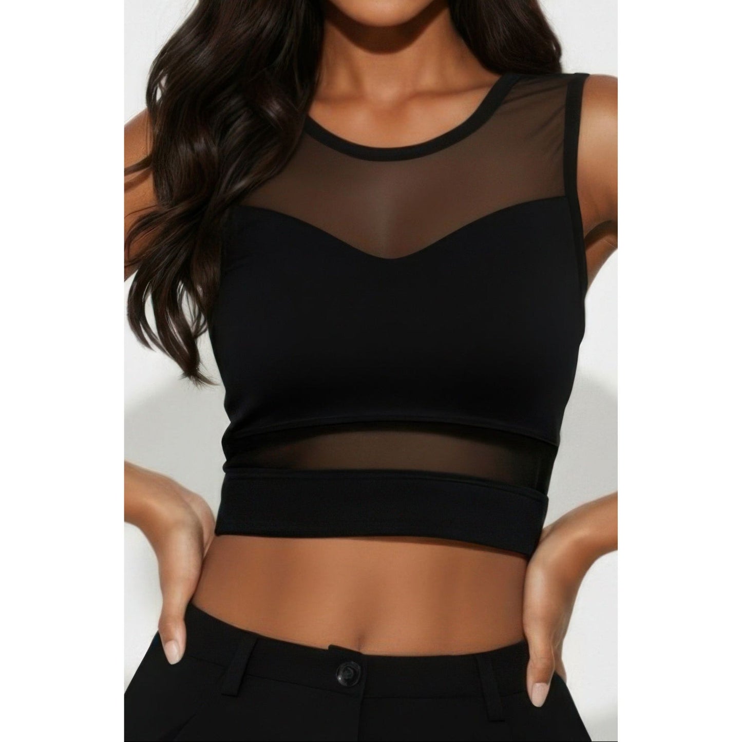 Sheer Mesh Panel Crop Tank Top