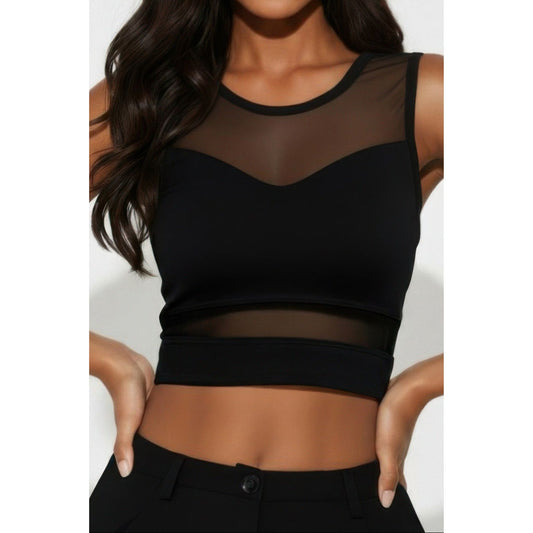Sheer Mesh Panel Crop Tank Top