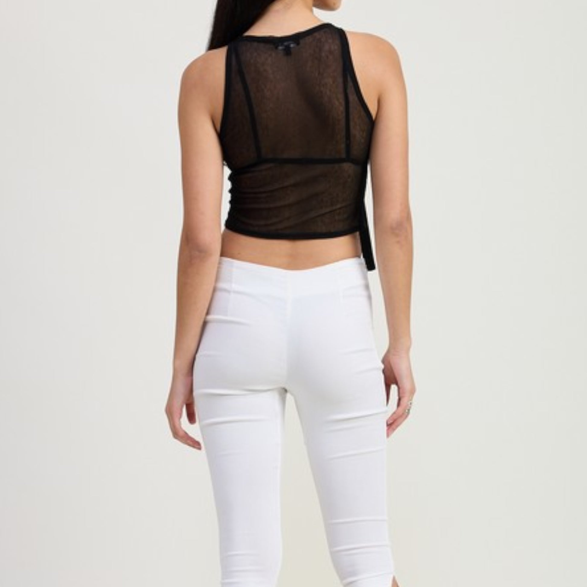 Black Sleeveless Sheer Bow Top Back view
