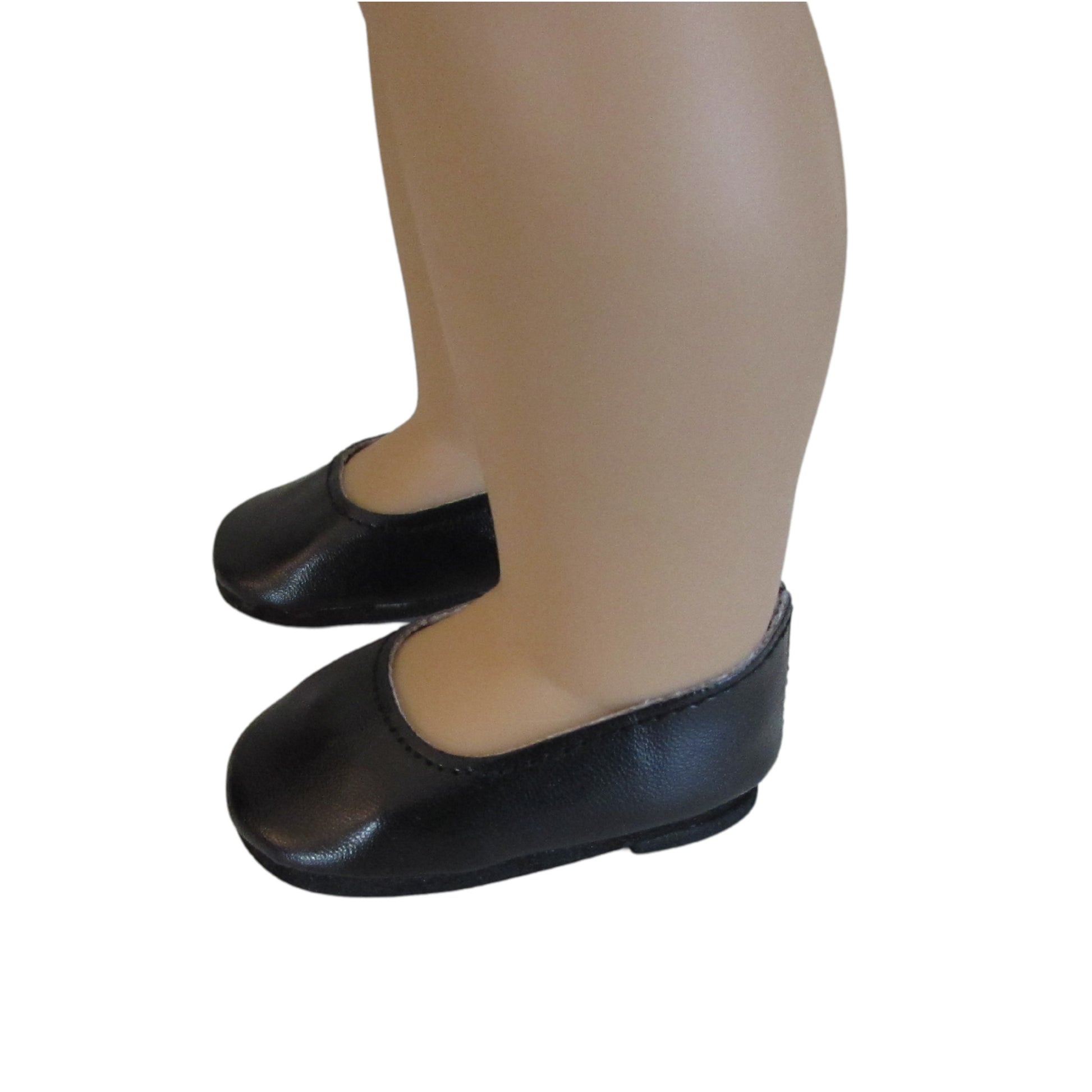 Black Slip-on Dress Shoes for 18-inch dolls Side view on doll