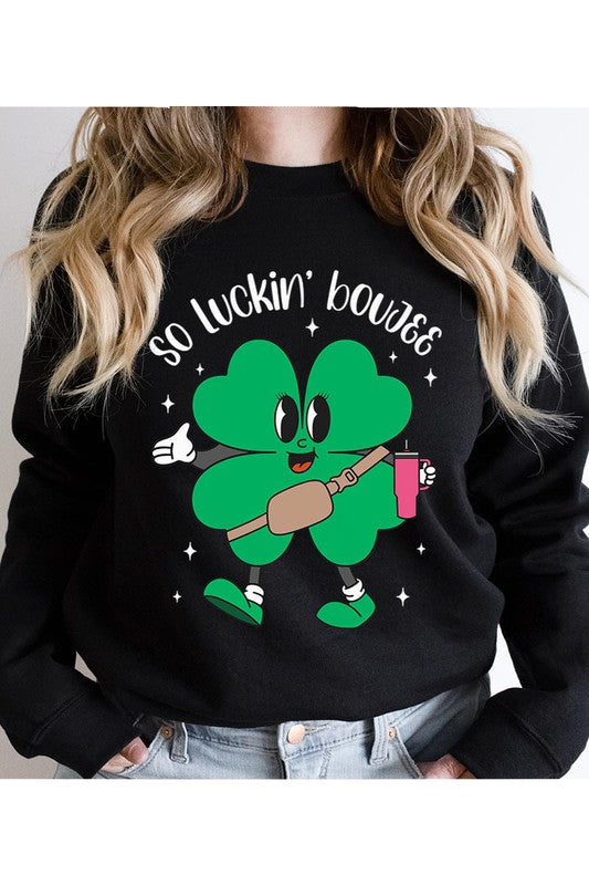 Black So Luckin' Boujee Shamrock Sweatshirt