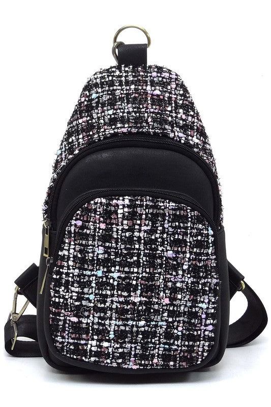 Black Tweed Sling Bag Backpack Front view