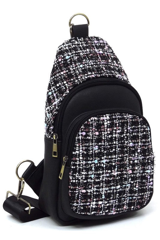 Black Tweed Sling Bag Backpack Side view