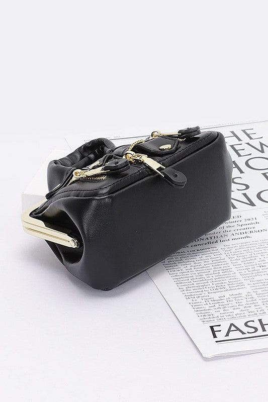 Black and Gold Iconic Leather Jacket Swing Bag Bottom view