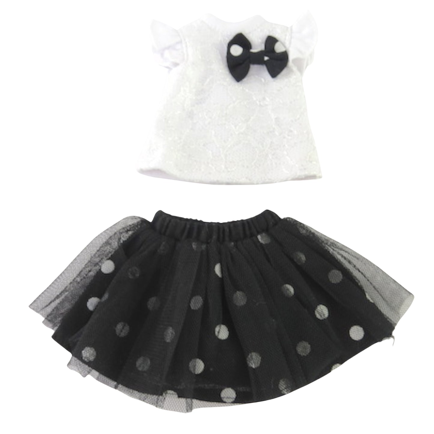Black and White Polka Dot Skirt Set for 14 1/2-inch dolls Flat