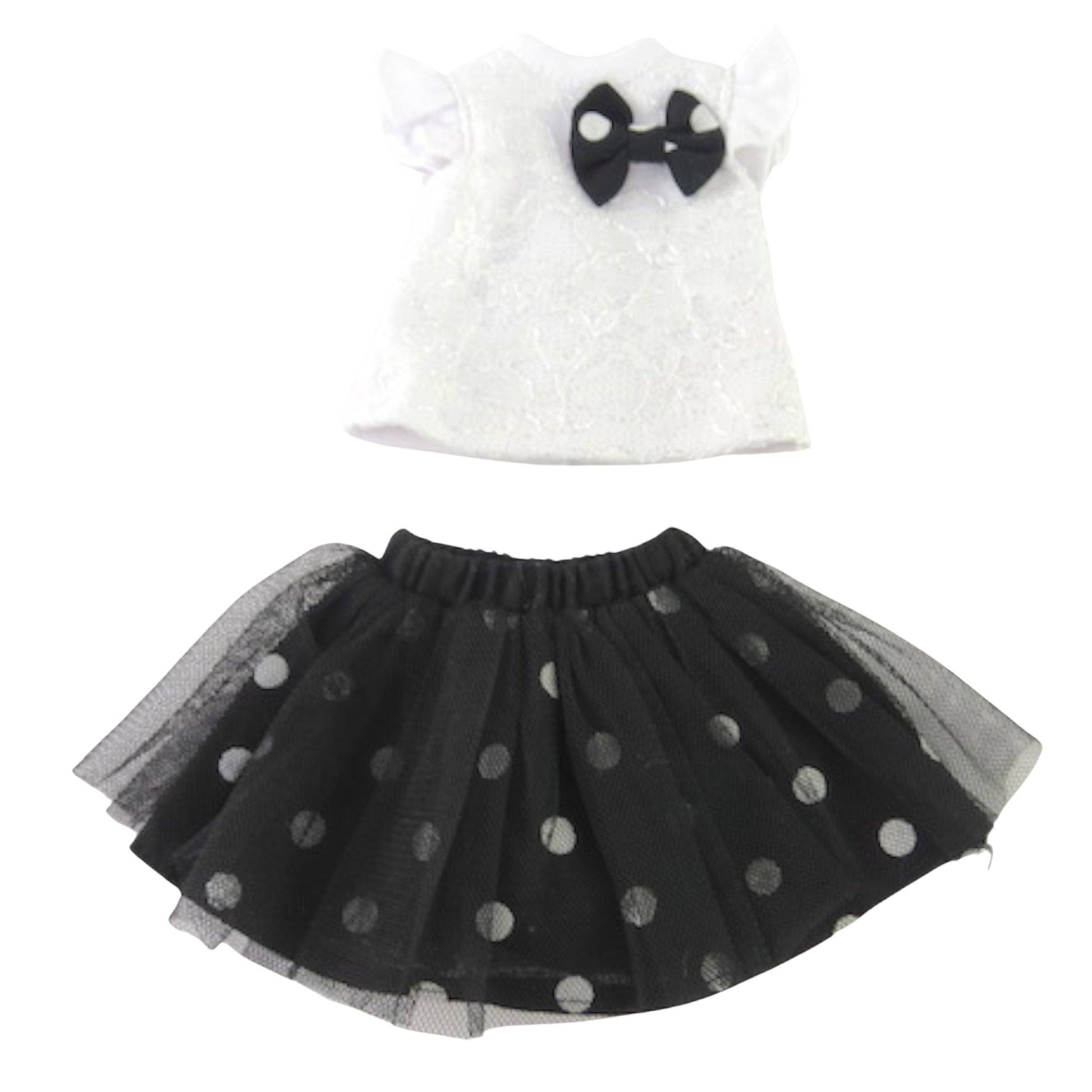 Black and White Polka Dot Skirt Set for 14 1/2-inch dolls Flat