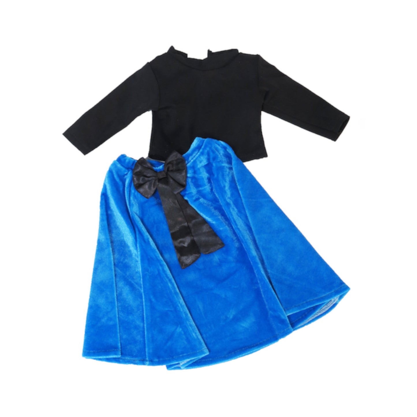 Black and Blue Velvet Skirt and Top for 18-inch Dolls Flat