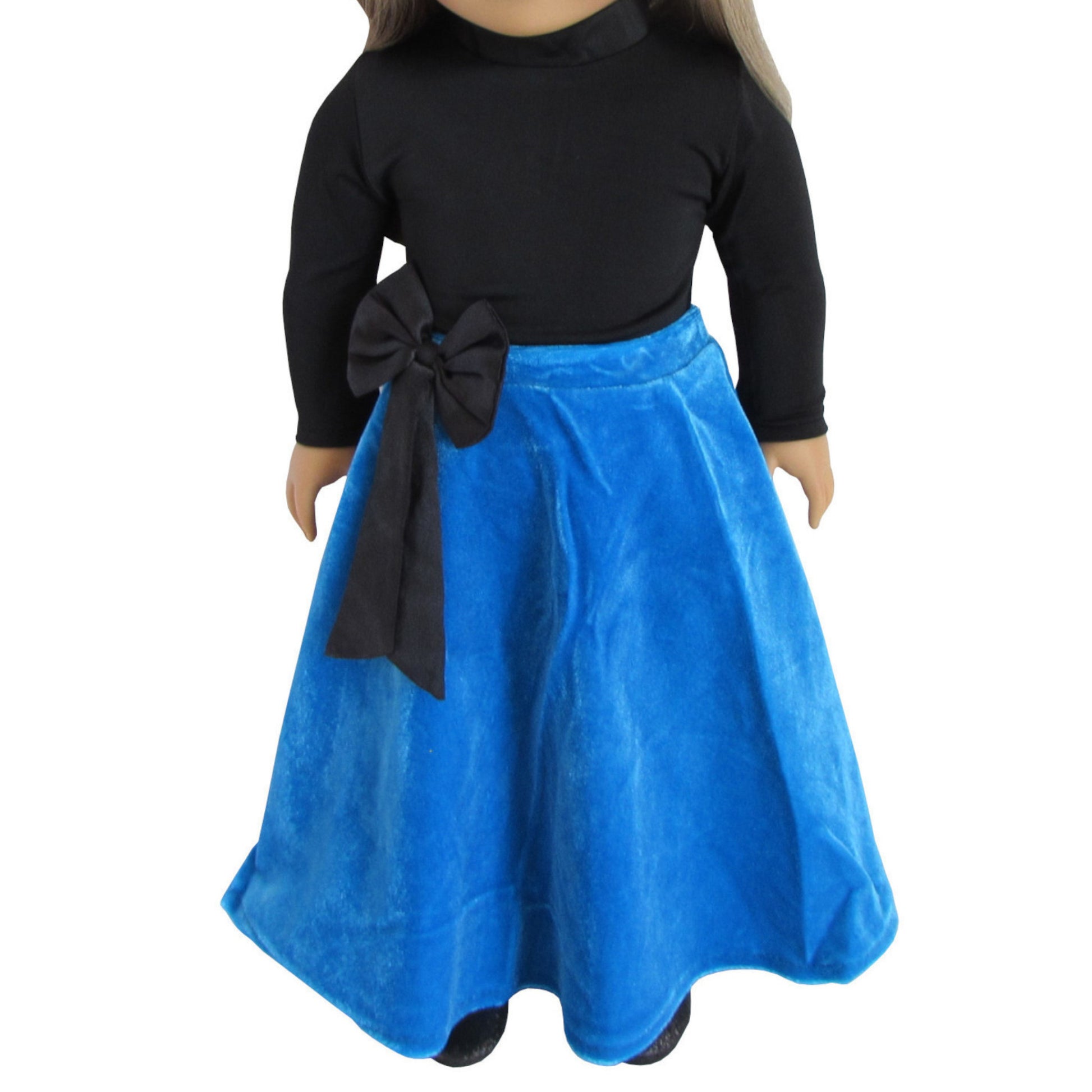 Black and Blue Velvet Skirt and Top for 18-inch dolls with doll
