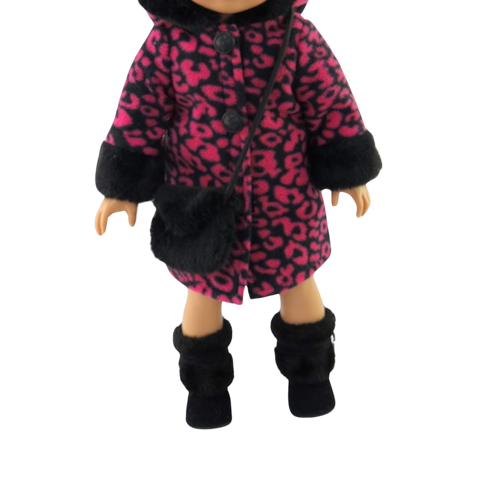 Black and Magenta Leopard Hooded Coat with Purse for 18 inch dolls with doll