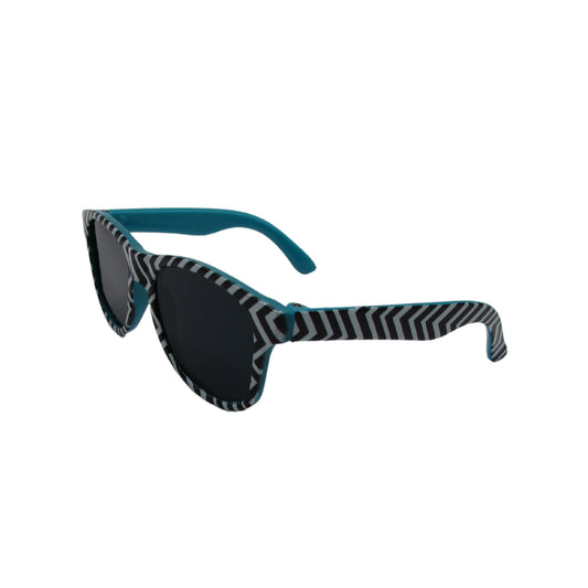 Black and White Chevron Sunglasses with Turquoise for 18-inch dolls Side view