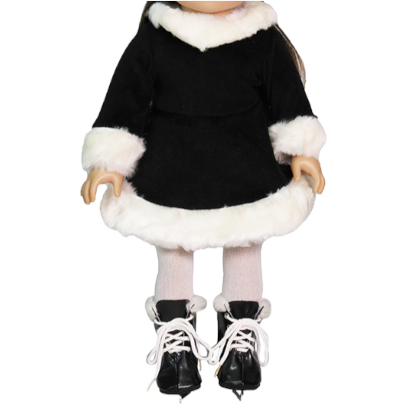 Black and White Figure Skater Outfit for 18-inch dolls Front view with doll