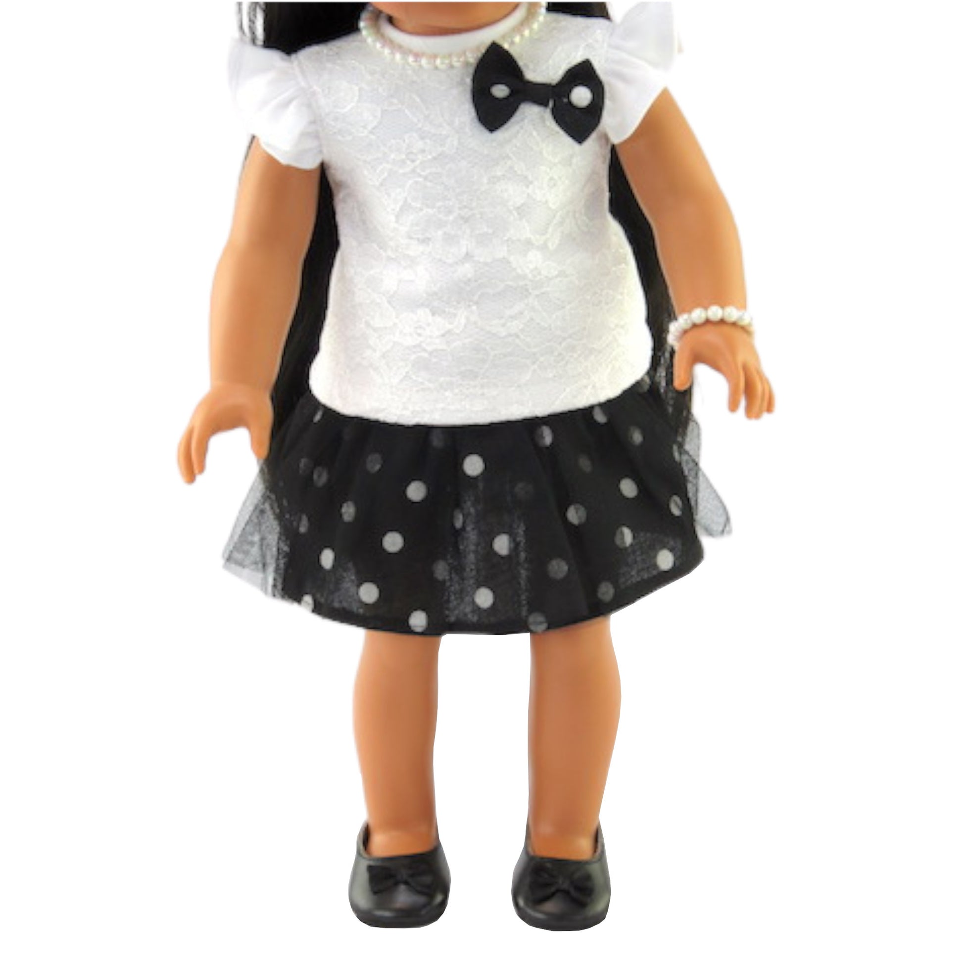 Black and White Polka Dot Skirt Set for 18-inch dolls