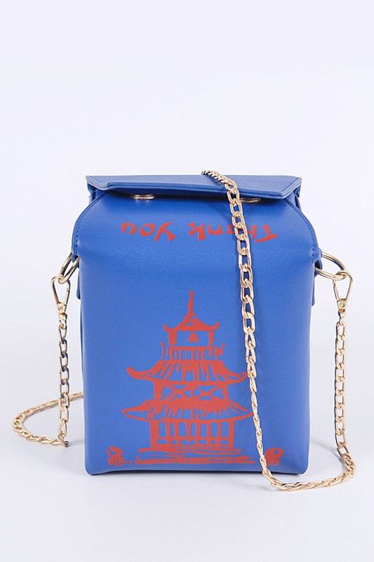 Blue Chinese Take Out Box Fashion Clutch Front view