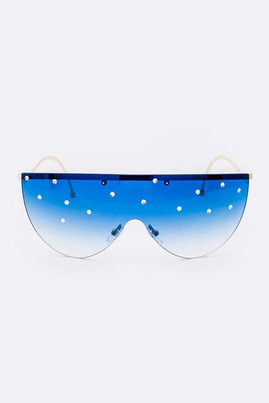 Blue Crystal Pave Iconic Oversize Sunglasses Front view