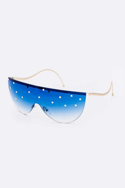 Blue Crystal Pave Iconic Oversize Sunglasses Side view