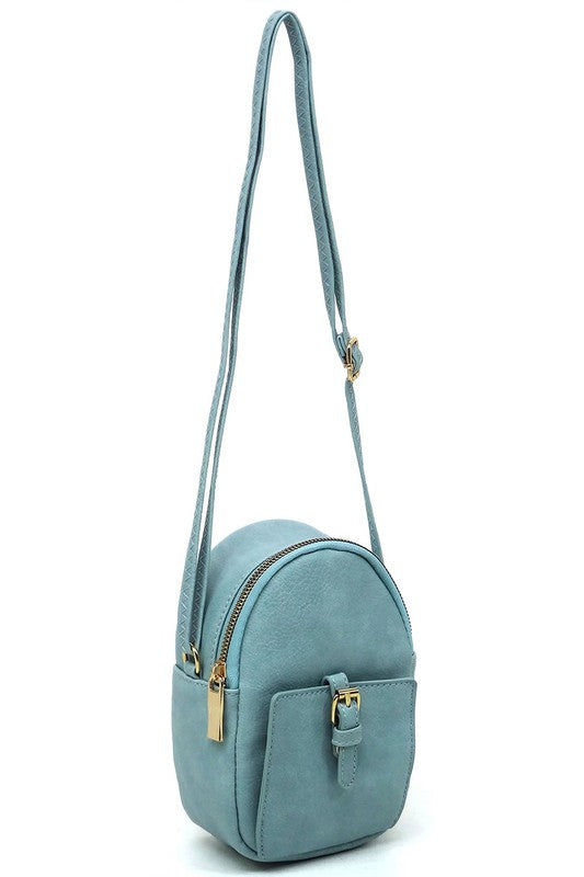 Blue Fashion Buckle Mini Crossbody Bag  Strap Up
