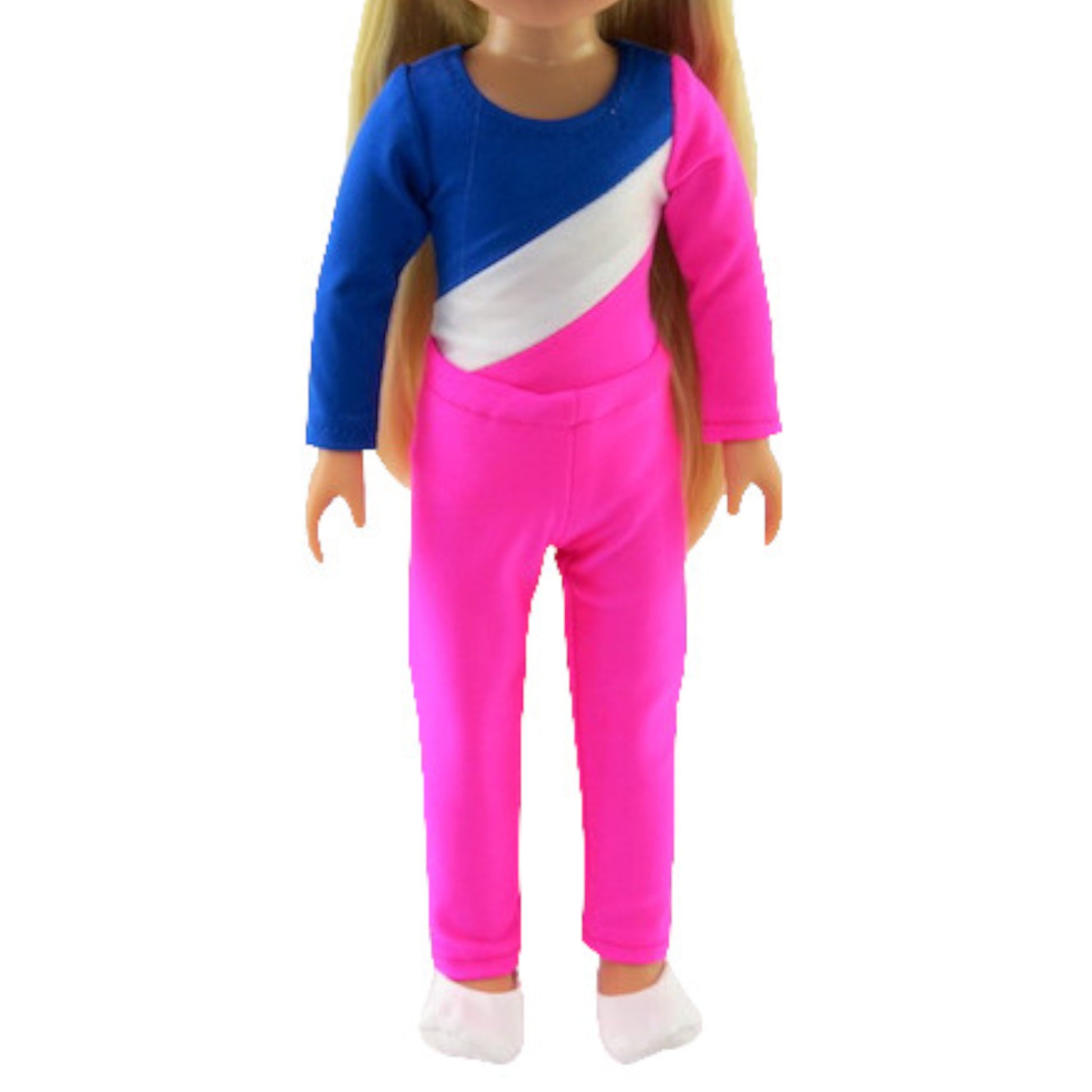 Blue, White, and Hot Pink Gymnastics for 14 1/2-inch dolls