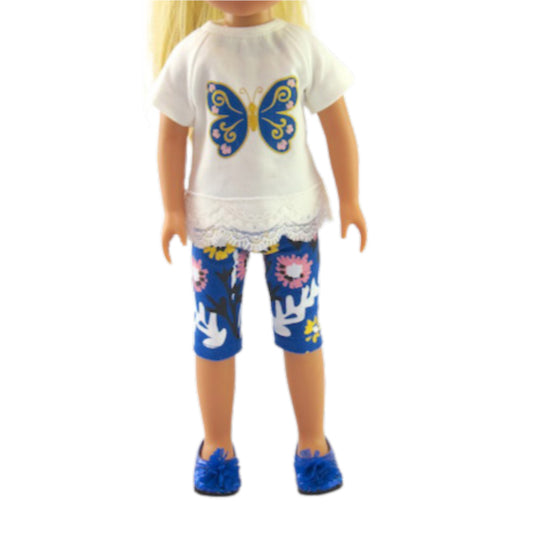 Blue and Gold Butterfly Pants Set for 14 1/2-inch dolls