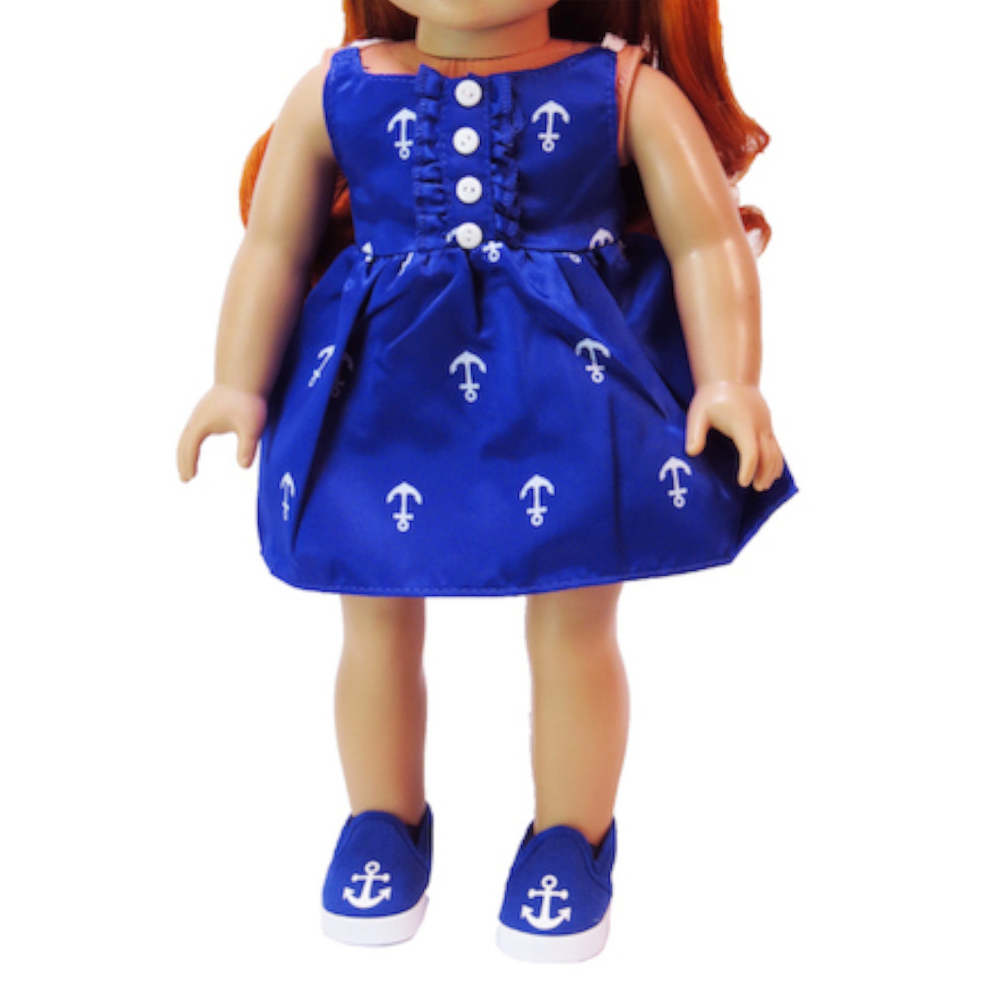 Blue and White Anchor Dress for 18-inch dolls with doll