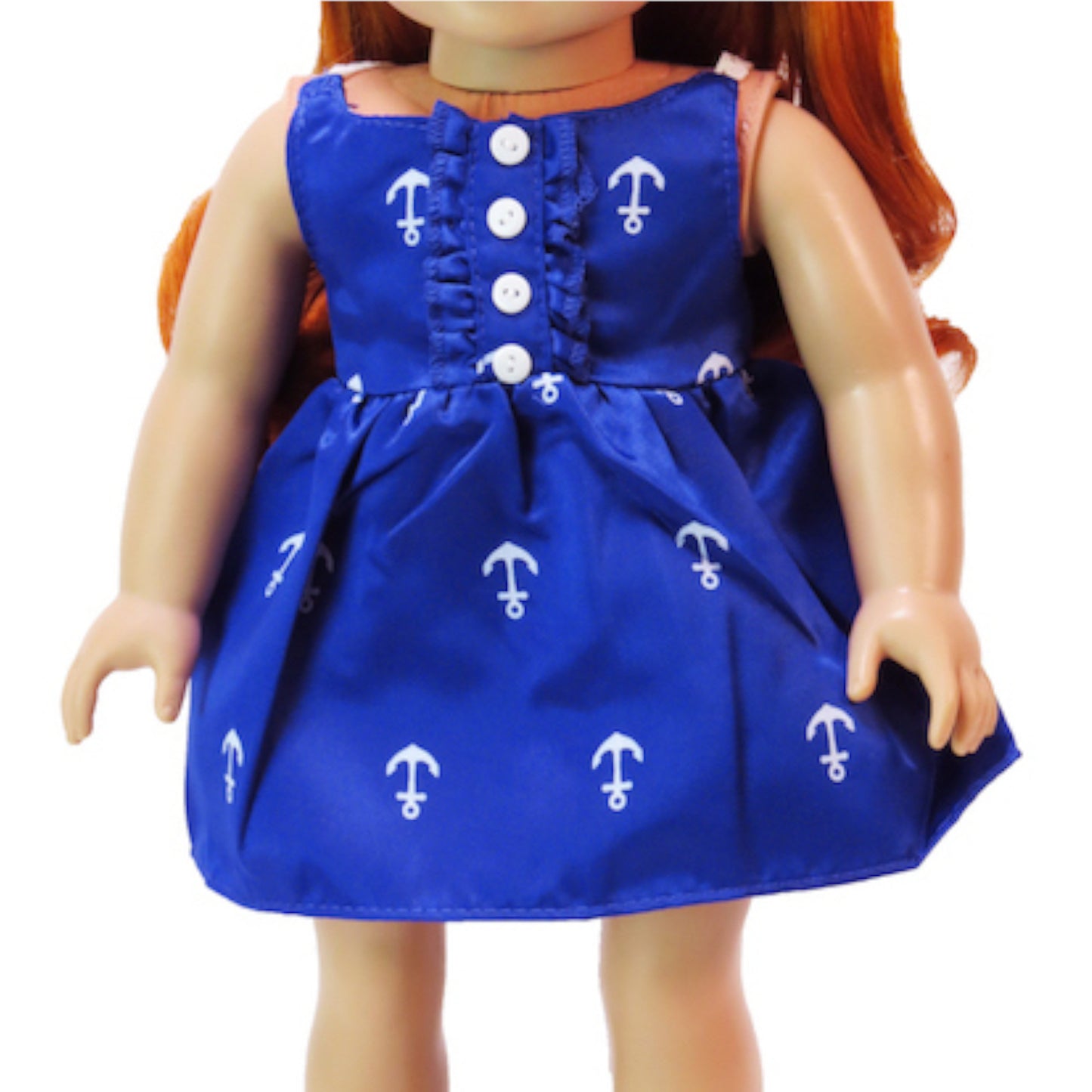 Blue and White Anchor Dress for 18-inch dolls with doll Up Close