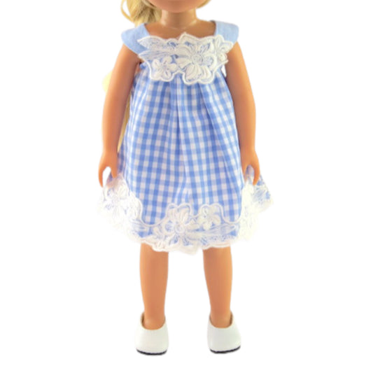 Blue and White Checkered Dress with Lace for 14 1/2-inch dolls with doll