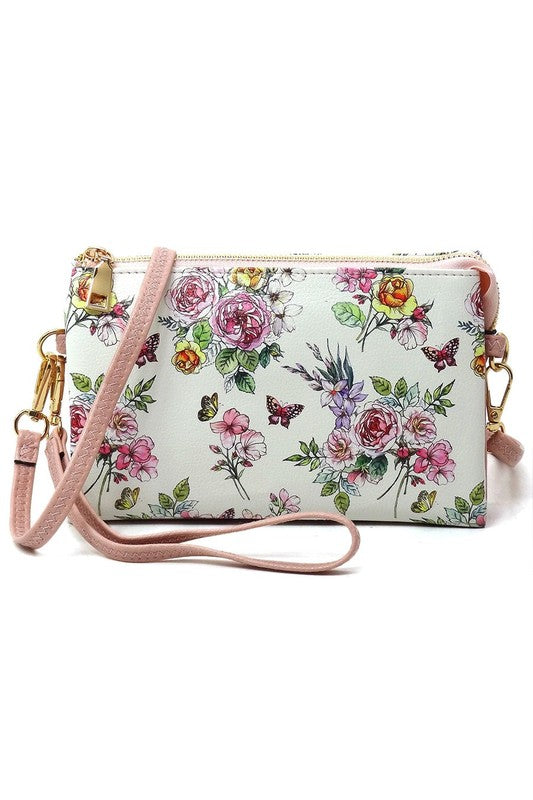 Blush Flowers Fashion Crossbody Bag Clutch Wristlet Front view