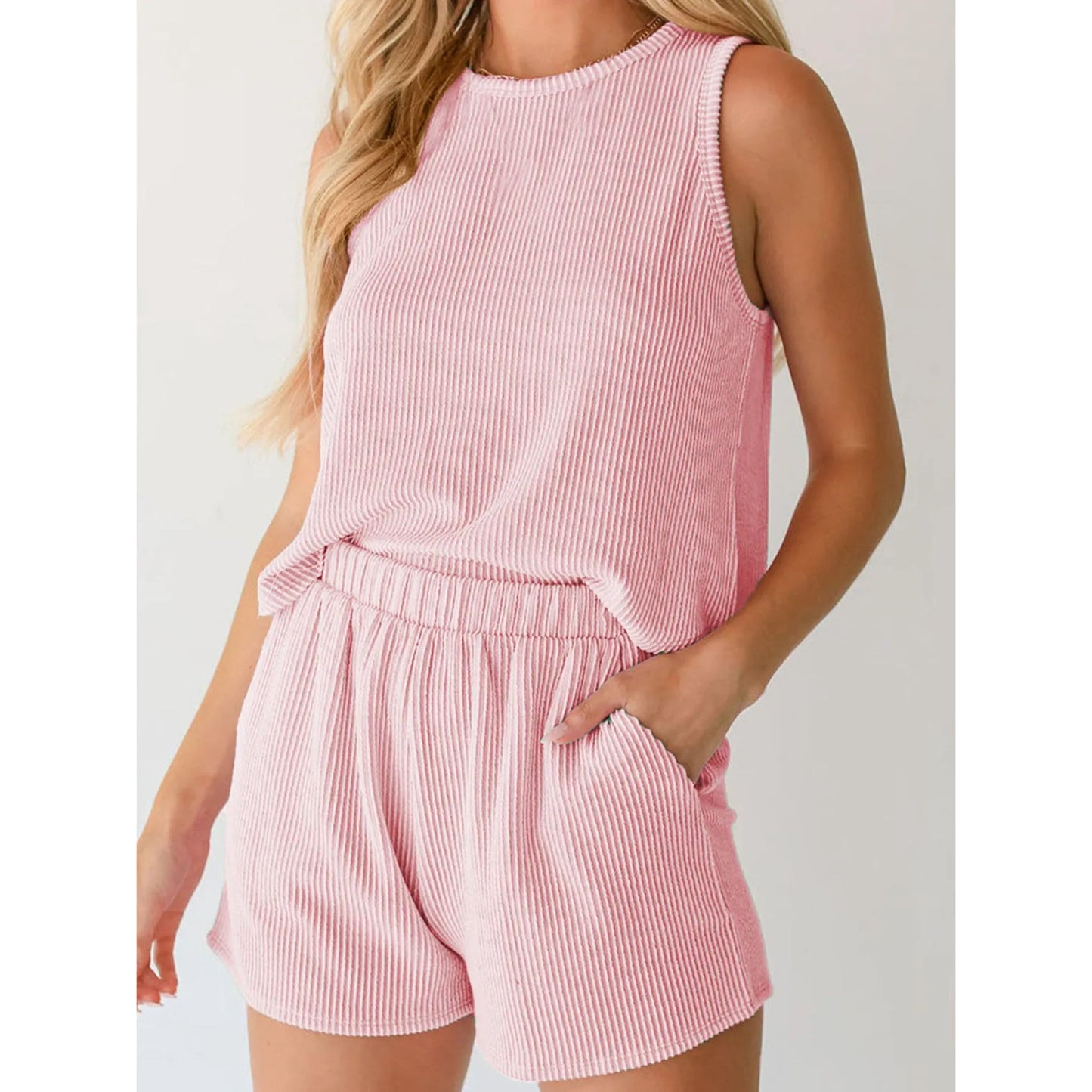 Round Neck Sleeveless Top and Shorts Set
