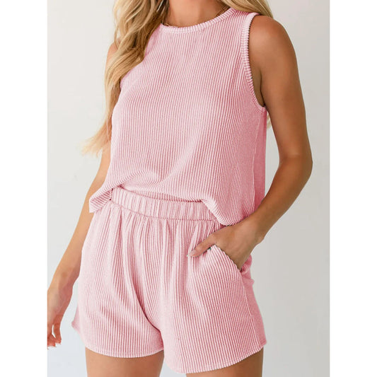 Round Neck Sleeveless Top and Shorts Set