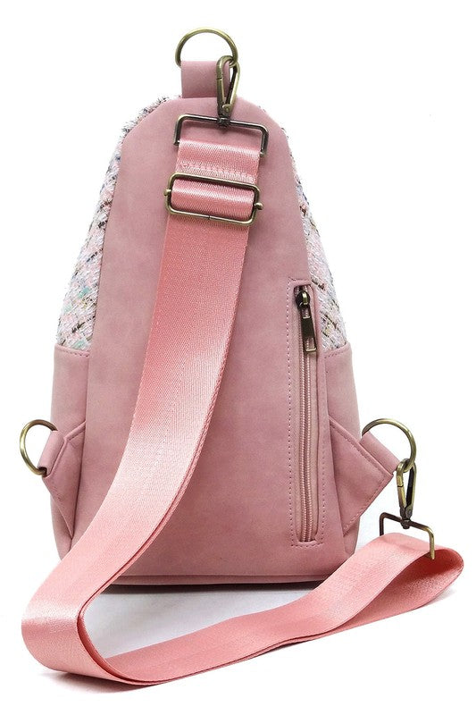 Blush Tweed Sling Bag Backpack Back view