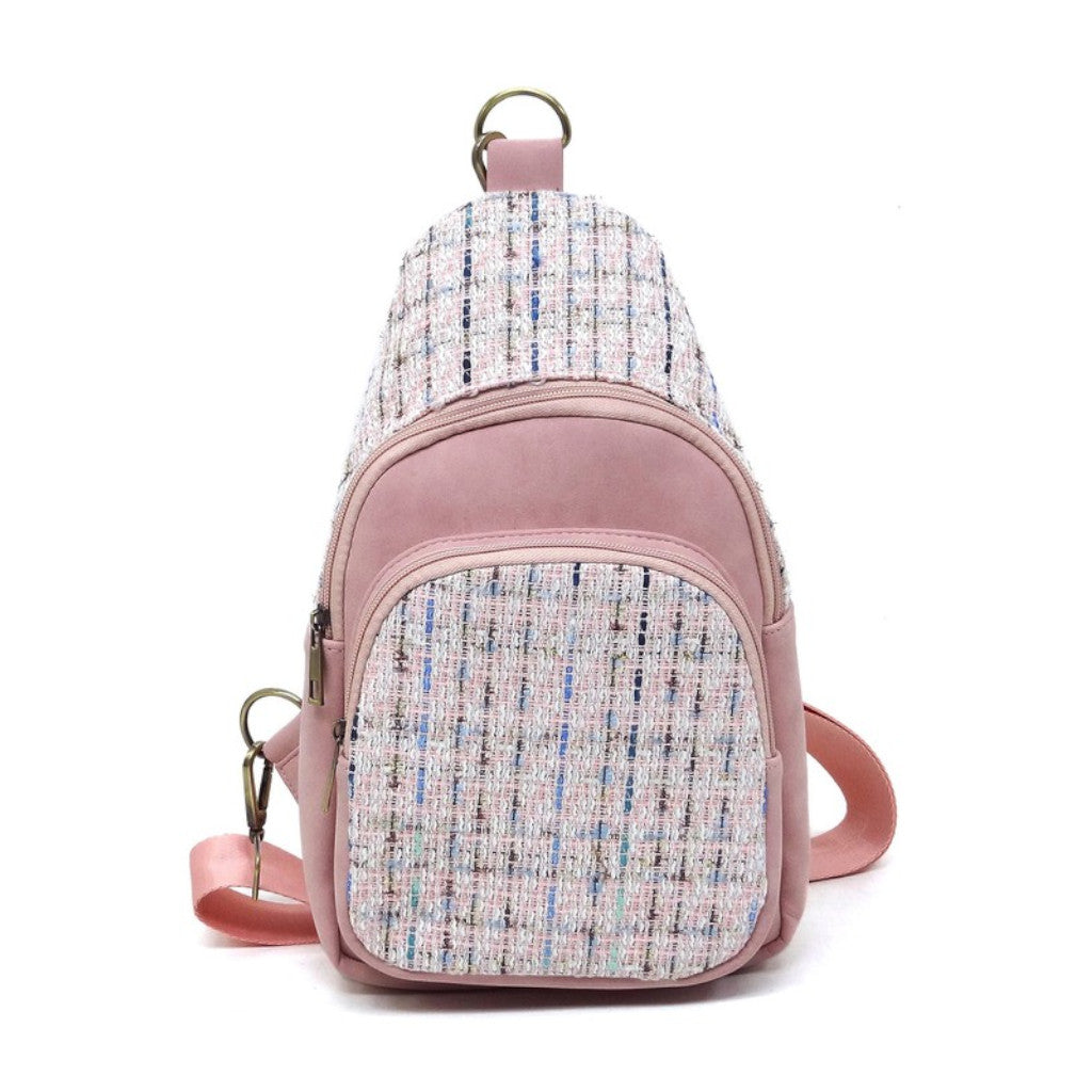 Blush Tweed Sling Bag Backpack Front view