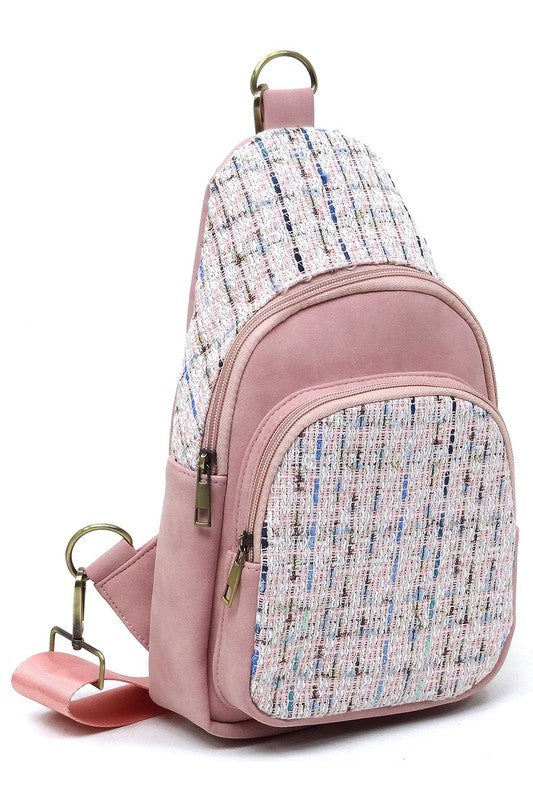 Blush Tweed Sling Bag Backpack Side view