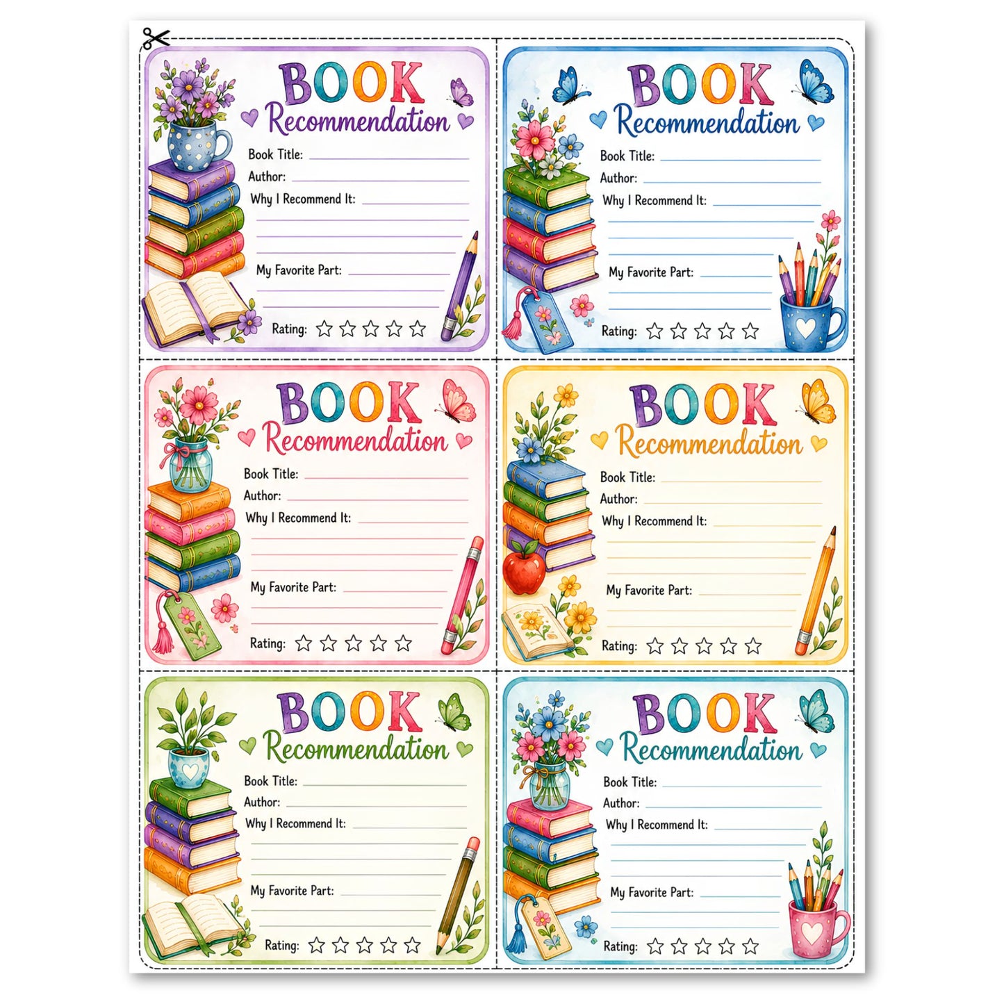 Book Recommendation Cards Printable