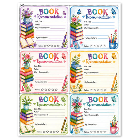 Book Recommendation Cards Printable