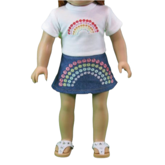 Bright Rainbow Skirt Set for 18-inch dolls with doll