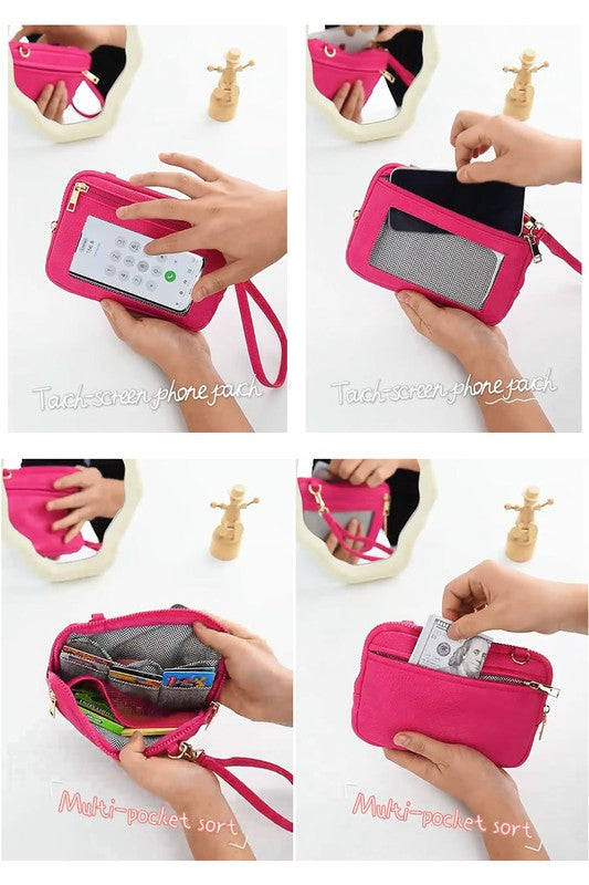 Bright Pink Fashion Cell Phone Crossbody Bag Clutch Multiple views