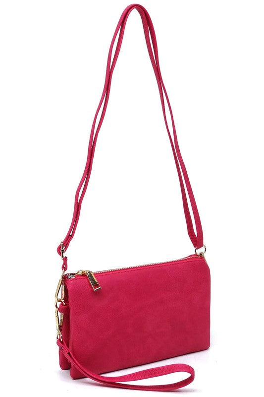 Bright Pink Fashion Crossbody Bag Clutch Wristlet with Strap Up
