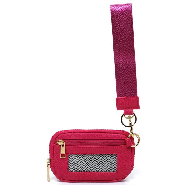 Bright Pink Fashion Pouch Wallet Wristlet Back view Strap Up