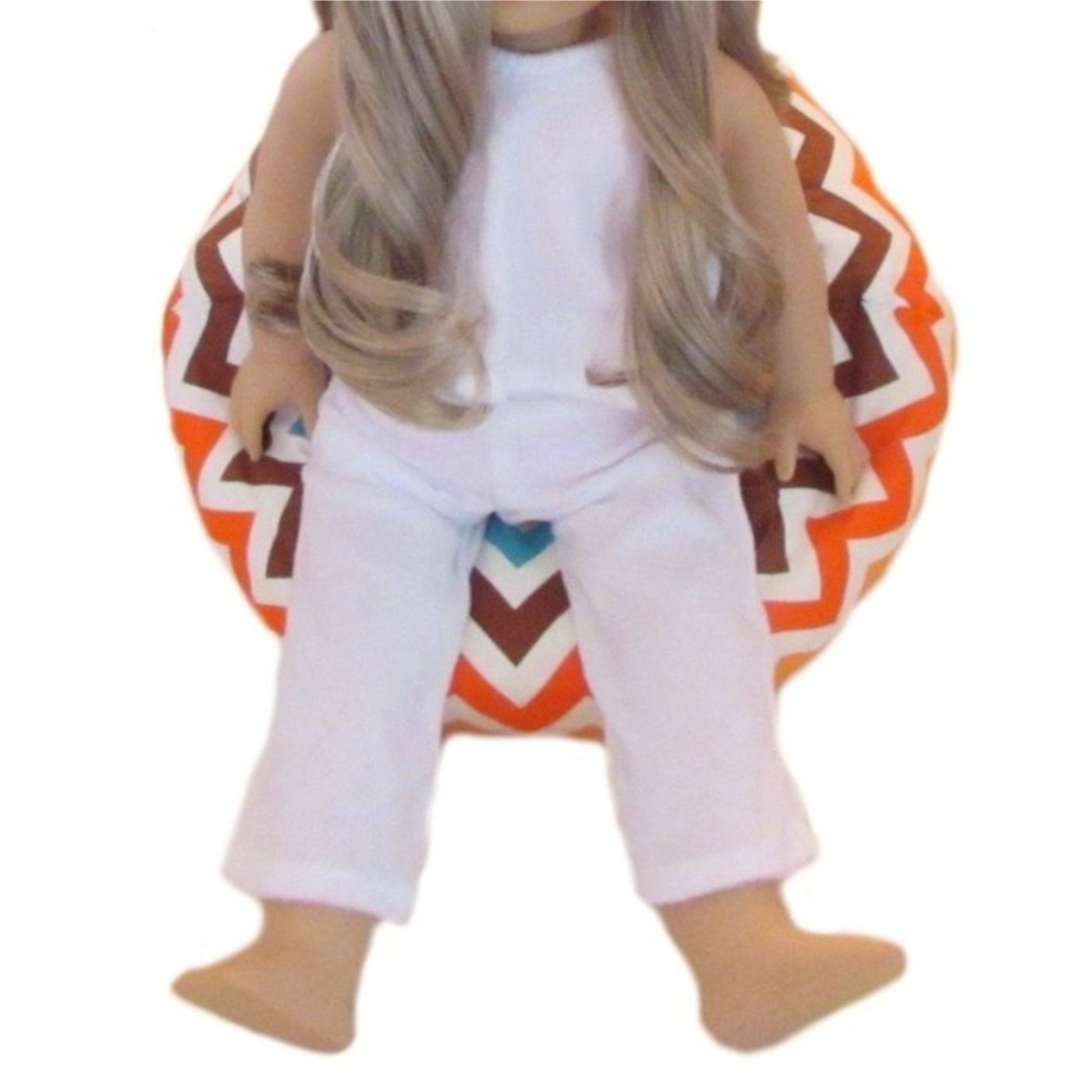Brown Orange Turquoise Chevron Doll Bean Bag Chair for 18-inch dolls with doll