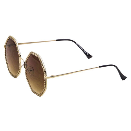 Brown Austrian Crystal Octagon Oversized Sunglasses Side view