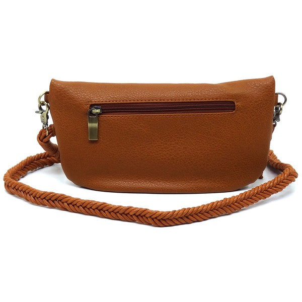 Brown Braided Tassel Strap Crossbody Bag Back view