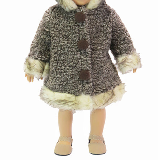 Brown Coat with Faux Fur Trim for 18 inch dolls with doll