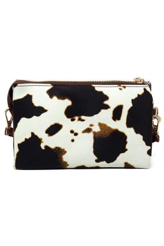 Brown Cow Fashion Crossbody Bag Clutch Wristlet Back view
